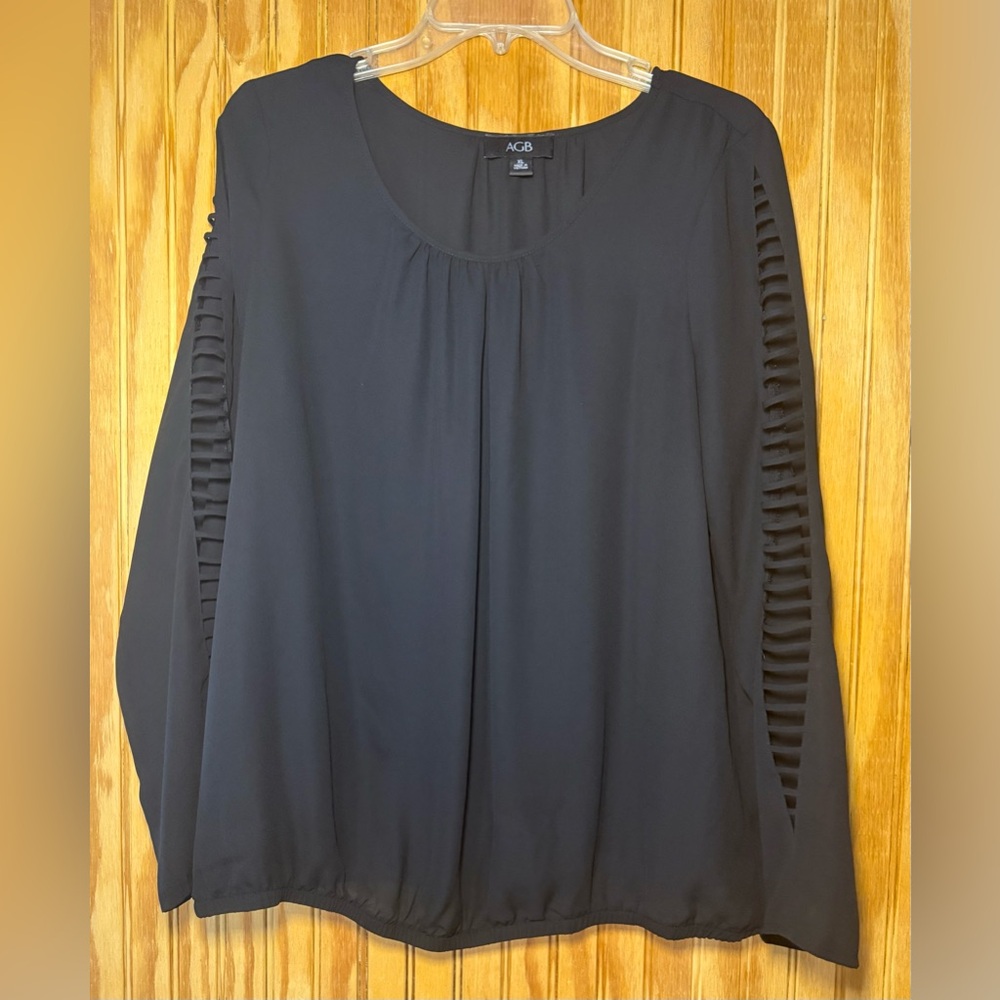 AGB Women's Elegant Black Blouse with Stylish Sleeve Details